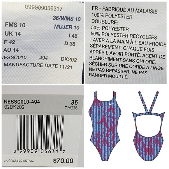 Nike Cut Out Womens Blue Striped Stars‎ One Piece Swimsuit Tank Size 36 NWT - Picture 9 of 10